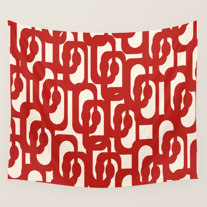 Mid Century Modern Contemporary Loop Pattern in Red and Cream Wall Tapestry Gallery Image 1