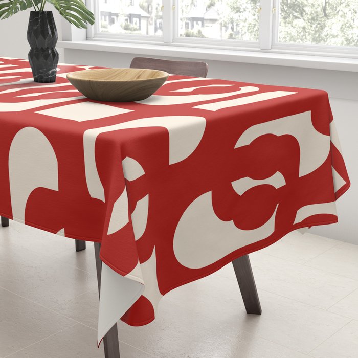 Mid Century Modern Contemporary Loop Pattern in Red and Cream Tablecloth Gallery Image 3