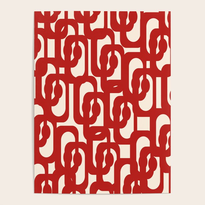 Mid Century Modern Contemporary Loop Pattern in Red and Cream Poster Gallery Image 4