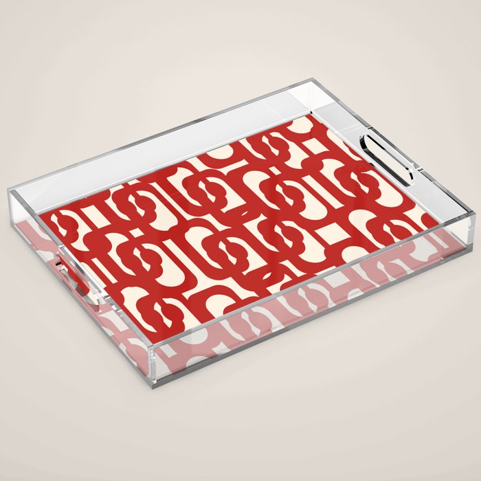 Mid Century Modern Contemporary Loop Pattern in Red and Cream Acrylic Tray Gallery Image 1