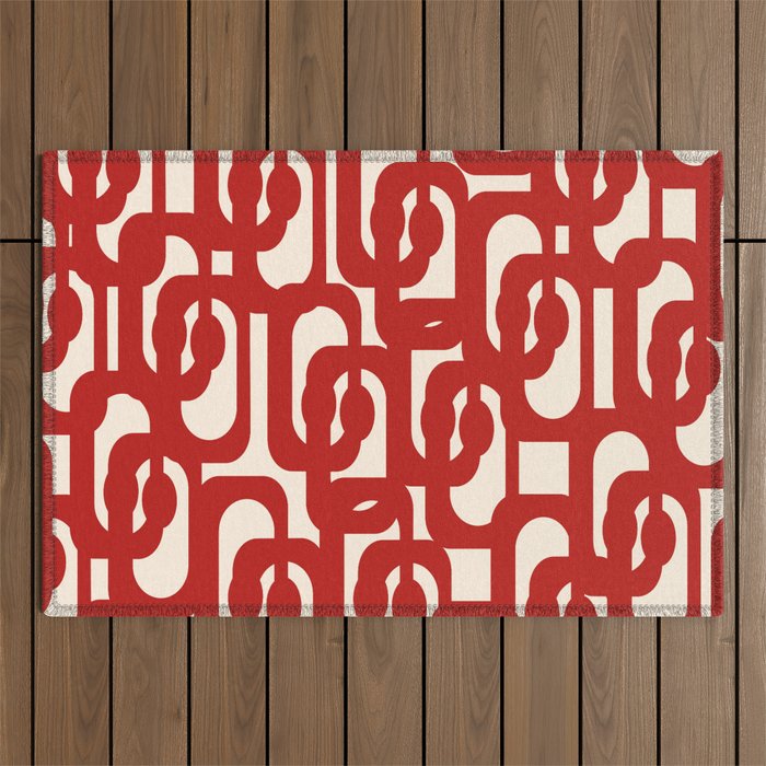 Mid Century Modern Contemporary Loop Pattern in Red and Cream Outdoor Rug Gallery Image 1