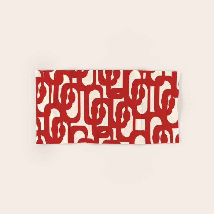 Mid Century Modern Contemporary Loop Pattern in Red and Cream Bath Towel Gallery Image 1