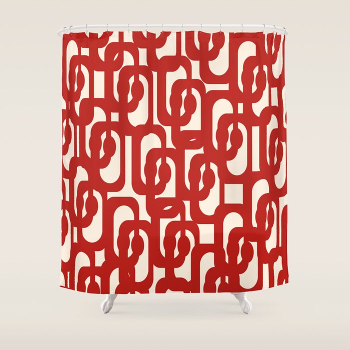 Mid Century Modern Contemporary Loop Pattern in Red and Cream Shower Curtain Gallery Image 1