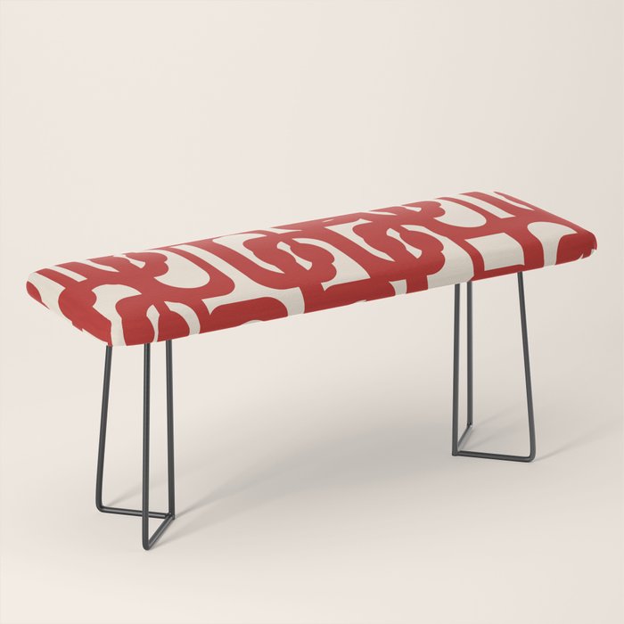 Mid Century Modern Contemporary Loop Pattern in Red and Cream Bench Gallery Image 1