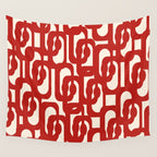 Mid Century Modern Contemporary Loop Pattern in Red and Cream Wall Tapestry Gallery Image 4