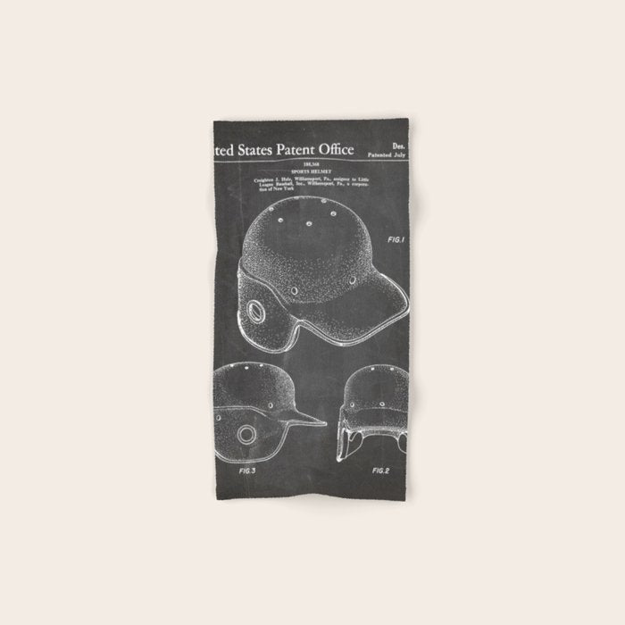 Baseball Helmet Patent - Baseball Player Art - Black Chalkboard Towels Gallery Image 1