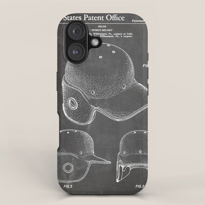 Baseball Helmet Patent - Baseball Player Art - Black Chalkboard iPhone Case Gallery Image 1