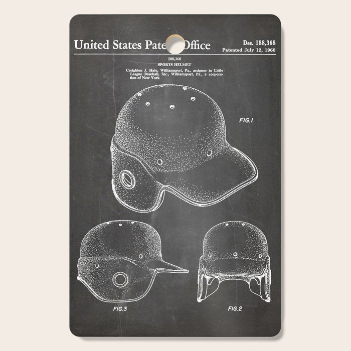 Baseball Helmet Patent - Baseball Player Art - Black Chalkboard Cutting Board Gallery Image 1