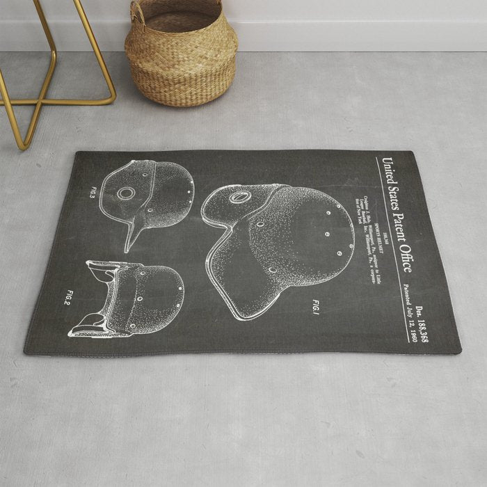 Baseball Helmet Patent - Baseball Player Art - Black Chalkboard Rug Gallery Image 1