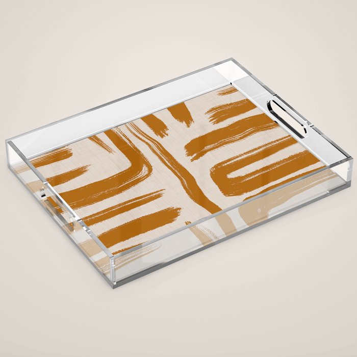 Amber Brushstrokes - Abstract Mid Century Modern Acrylic Tray Gallery Image 1