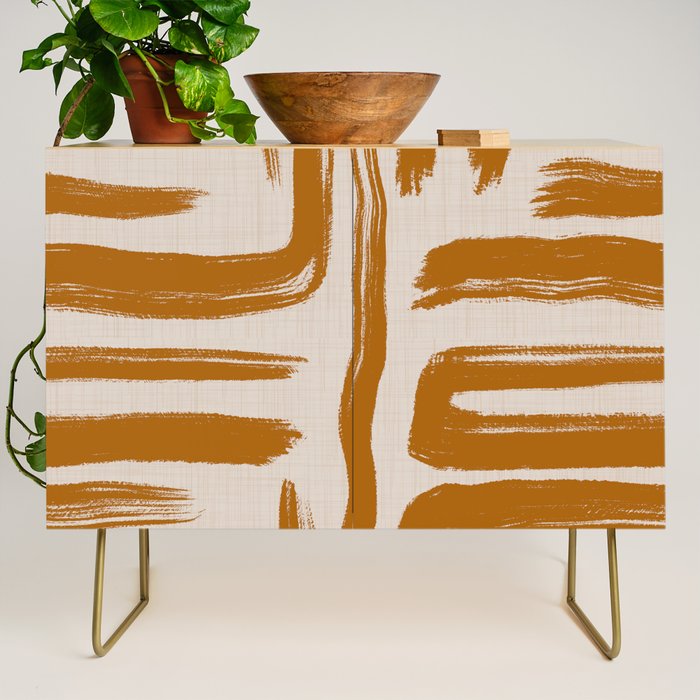 Amber Brushstrokes - Abstract Mid Century Modern Credenza Gallery Image 1