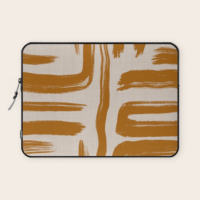 Amber Brushstrokes - Abstract Mid Century Modern Laptop Sleeve Gallery Image 1