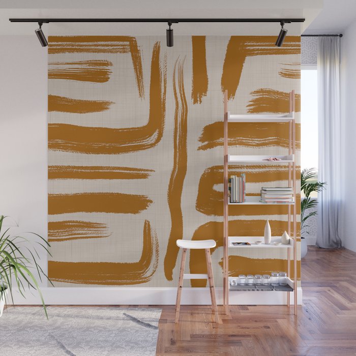 Amber Brushstrokes - Abstract Mid Century Modern Wall Mural Gallery Image 1