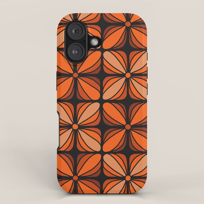Retro 70s square mod flowers orange brown iPhone Case Gallery Image 1