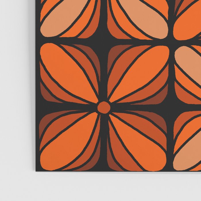 Retro 70s square mod flowers orange brown Poster Gallery Image 3