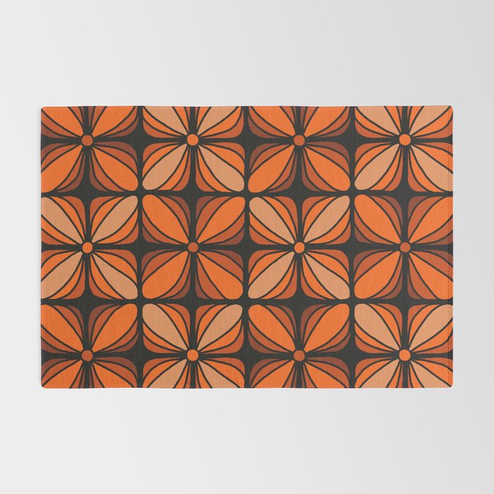 Retro 70s square mod flowers orange brown Rug Gallery Image 2