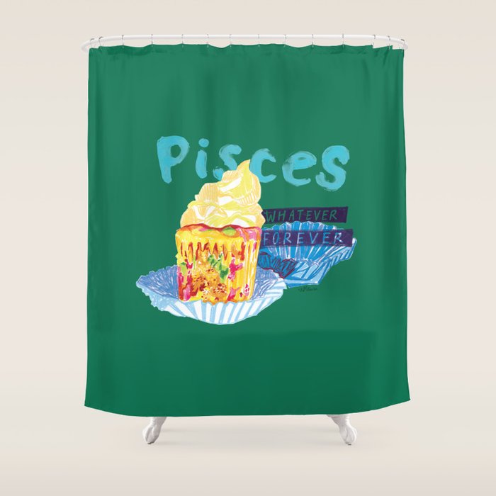 Pisces Chill Vibes in Chive Green | Zodiac Series  Shower Curtain Gallery Image 1