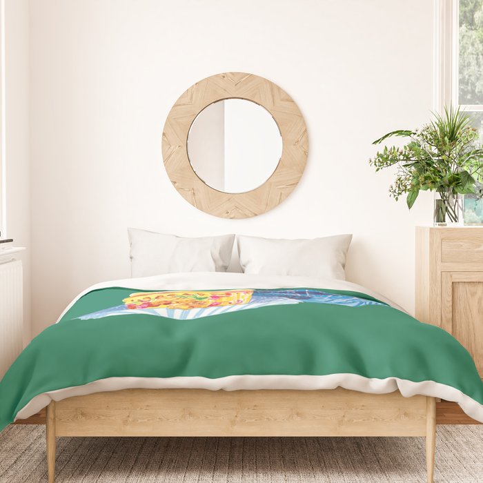 Pisces Chill Vibes in Chive Green | Zodiac Series  Duvet Cover Gallery Image 3