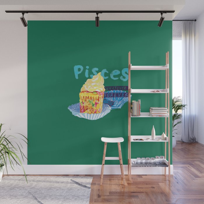 Pisces Chill Vibes in Chive Green | Zodiac Series  Wall Mural Gallery Image 1