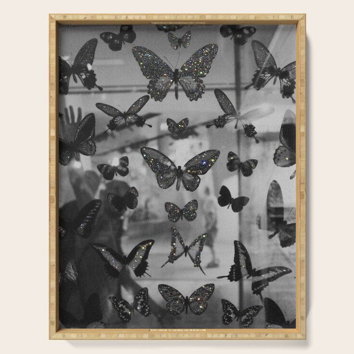 BLACK AND WHITE BUTTERFLIES | photo | sparkle and shine | wings | aesthetic | monochrome | fly  Serving Tray Gallery Image 1