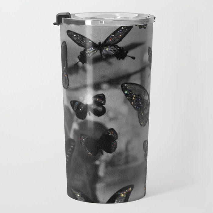 BLACK AND WHITE BUTTERFLIES | photo | sparkle and shine | wings | aesthetic | monochrome | fly  Travel Mug Gallery Image 3