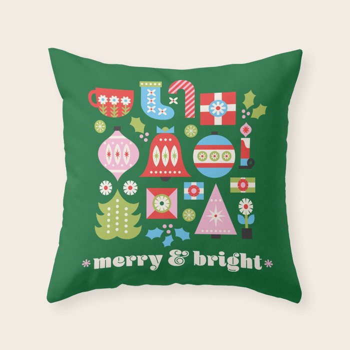 Merry & Bright Christmas | Green Throw Pillow Gallery Image 6