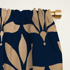 Gold and Navy Art Deco Leaf Design Window Curtain Gallery Image 2