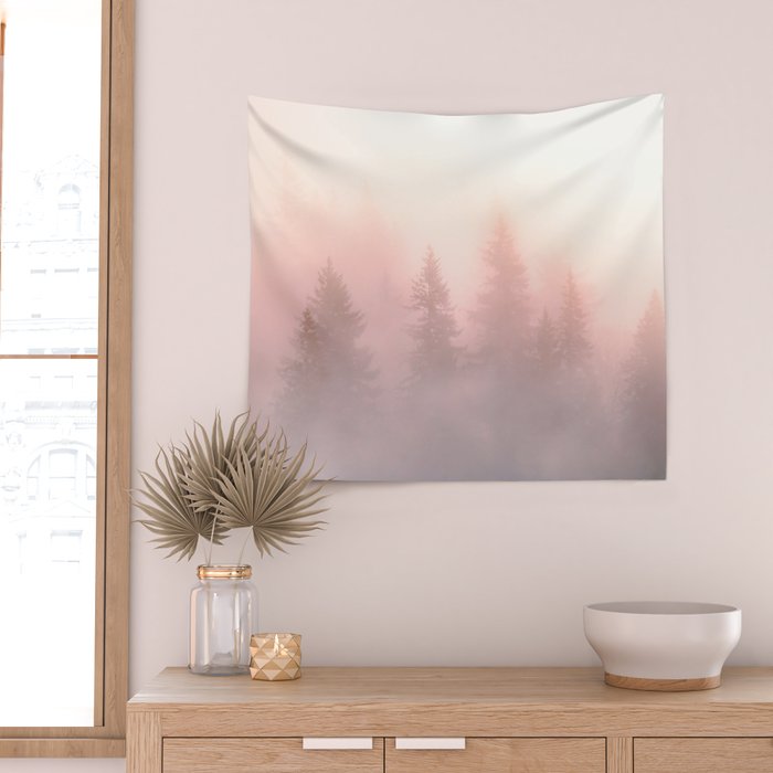 Foggy Forest Adventure - Mountain Woods Wanderlust Wall Tapestry Gallery Image 2