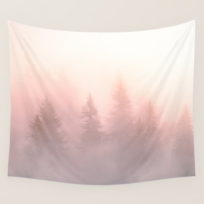 Foggy Forest Adventure - Mountain Woods Wanderlust Wall Tapestry Gallery Image 1