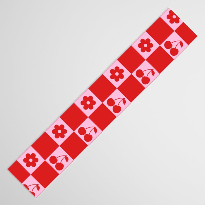 Cherry Flowers Pink & Red Checker Table Runner Gallery Image 3