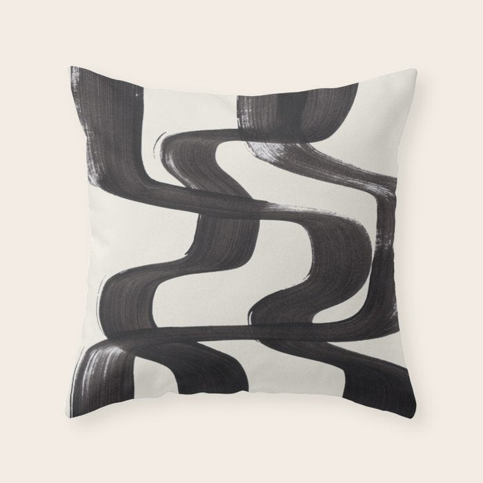 Mid Century Modern Minimalist Abstract Art Brush Strokes Black & White Ink Art Ripple Lines Throw Pillow Gallery Image 6