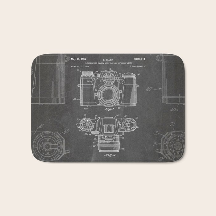 Camera Patent - Photography Art - Black Chalkboard Bath Mat Gallery Image 1