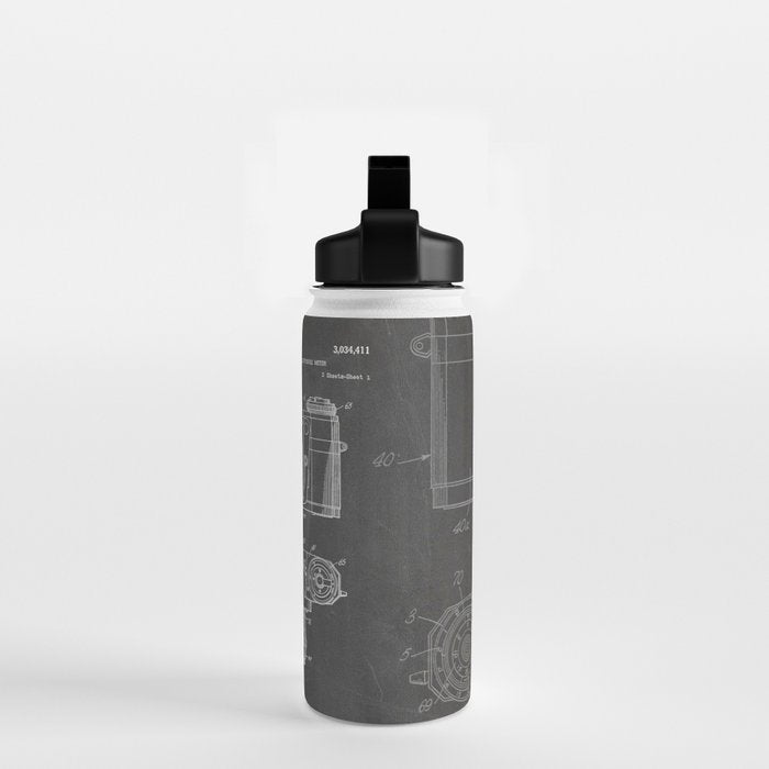 Camera Patent - Photography Art - Black Chalkboard Water Bottle Gallery Image 2