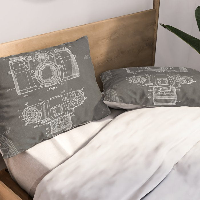 Camera Patent - Photography Art - Black Chalkboard Pillow Sham Gallery Image 2