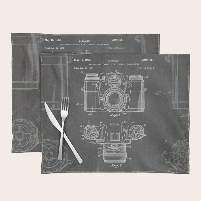 Camera Patent - Photography Art - Black Chalkboard Placemat Gallery Image 1