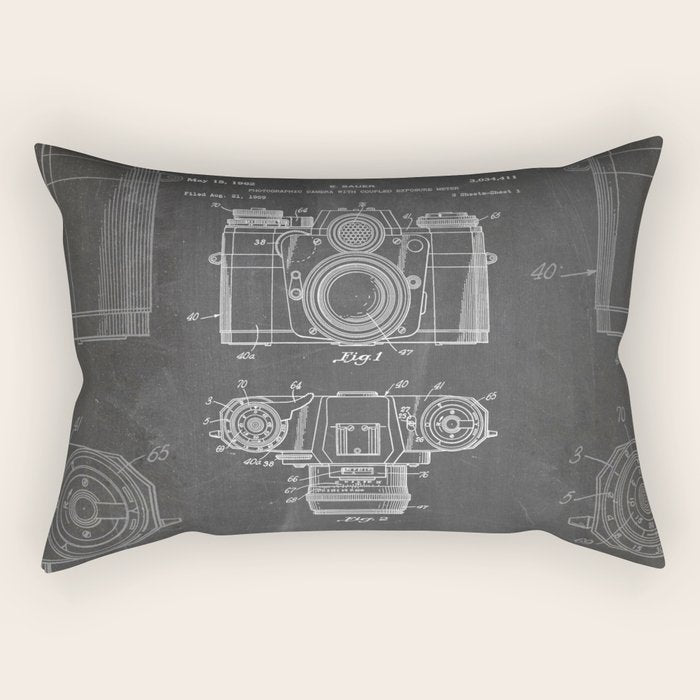 Camera Patent - Photography Art - Black Chalkboard Rectangular Pillow Gallery Image 2