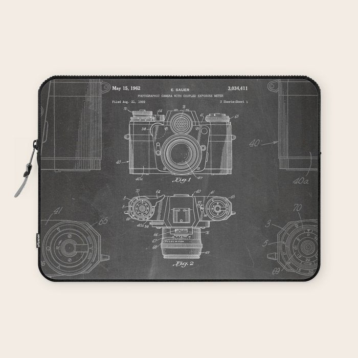 Camera Patent - Photography Art - Black Chalkboard Laptop Sleeve Gallery Image 1