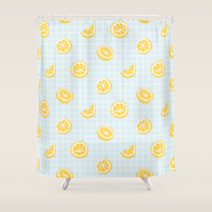 Vintage lemon fruit slice pattern Shower Curtain Gallery Image 1