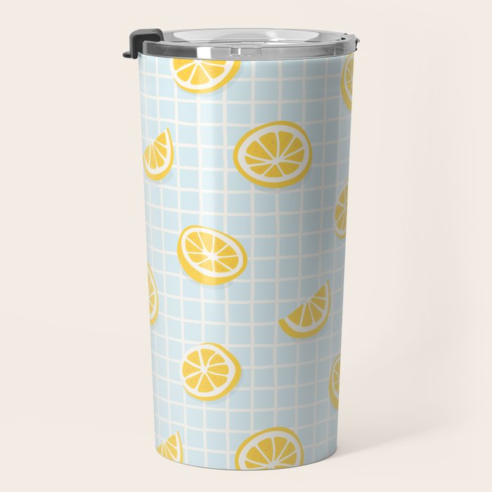 Vintage lemon fruit slice pattern Travel Mug Gallery Image 3