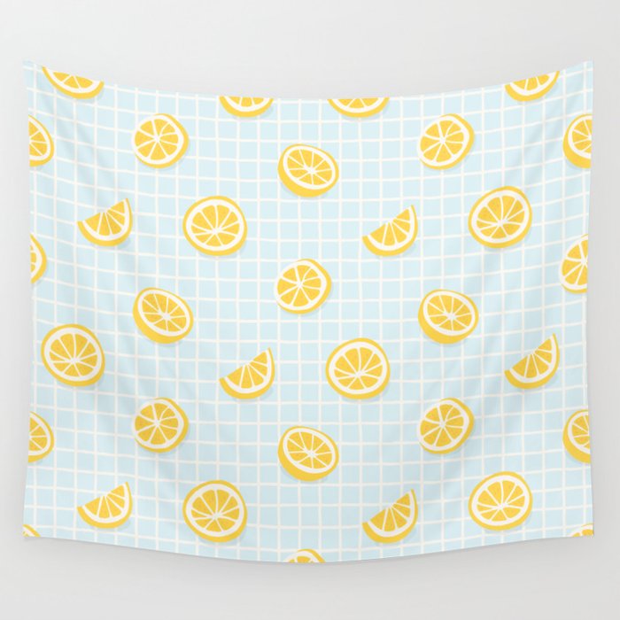 Vintage lemon fruit slice pattern Wall Tapestry Gallery Image 4