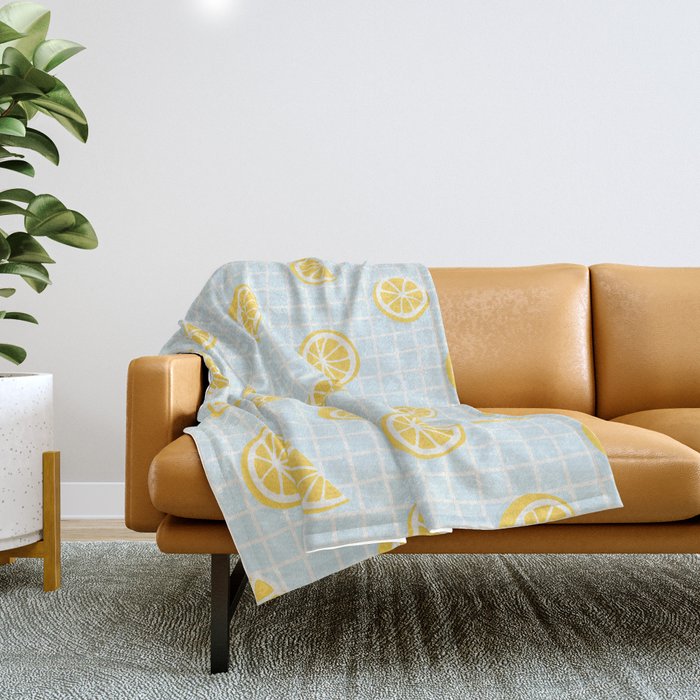 Vintage lemon fruit slice pattern Throw Blanket Gallery Image 1