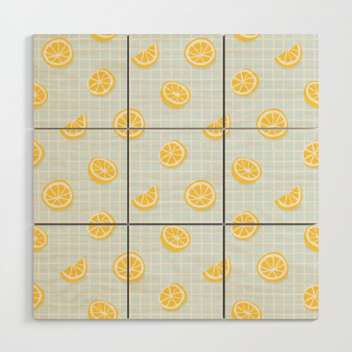 Vintage lemon fruit slice pattern Wood Wall Art Gallery Image 1