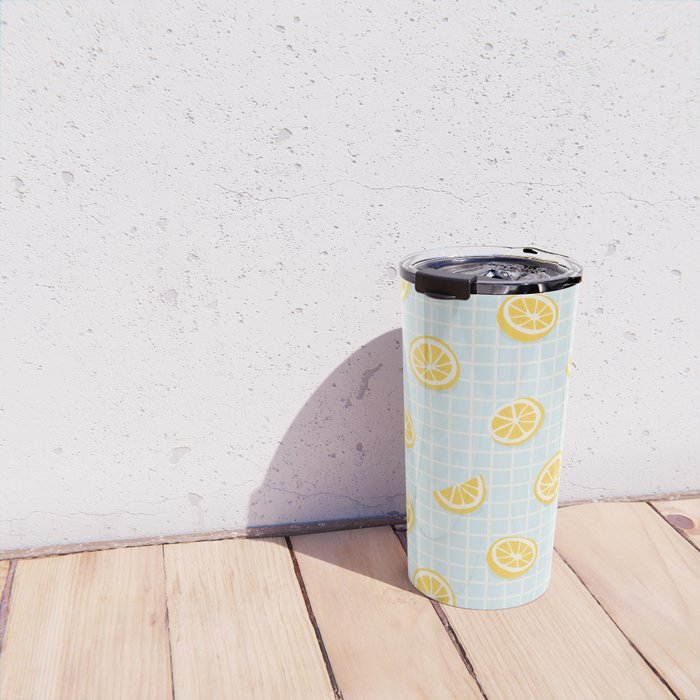 Vintage lemon fruit slice pattern Travel Mug Gallery Image 4