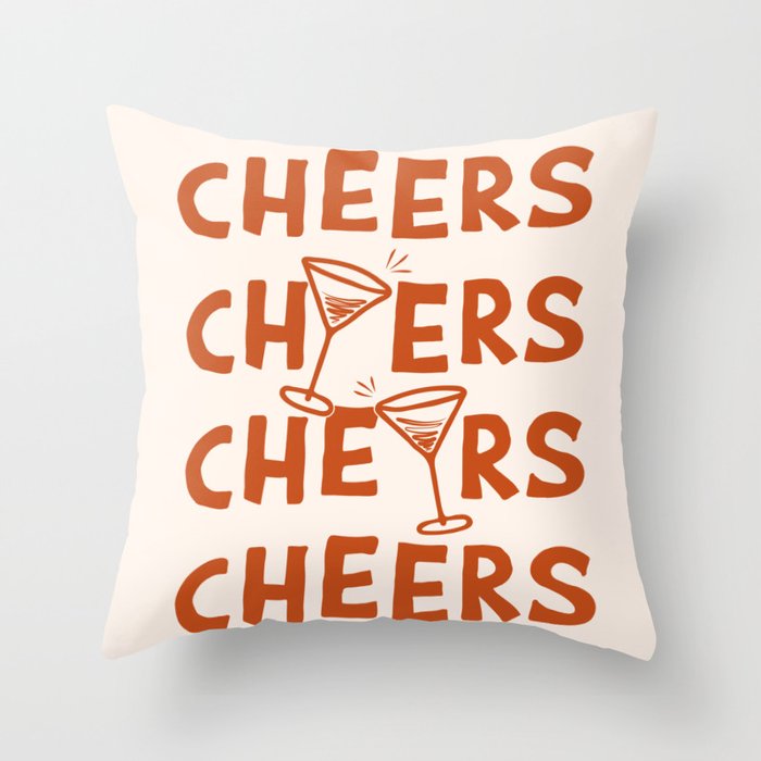 Cheers. Cocktails and Drinks in Burnt Orange and Linen White Throw Pillow Gallery Image 1