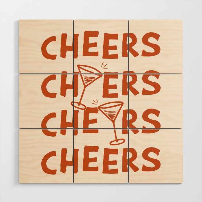 Cheers. Cocktails and Drinks in Burnt Orange and Linen White Wood Wall Art Gallery Image 1