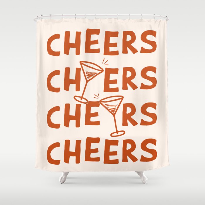 Cheers. Cocktails and Drinks in Burnt Orange and Linen White Shower Curtain Gallery Image 1