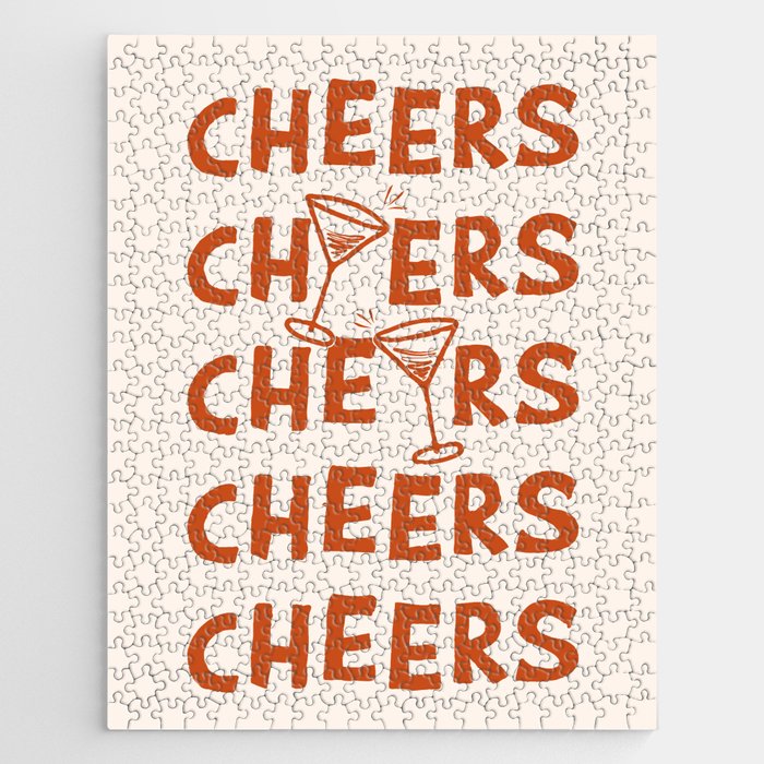 Cheers. Cocktails and Drinks in Burnt Orange and Linen White Jigsaw Puzzle Gallery Image 1