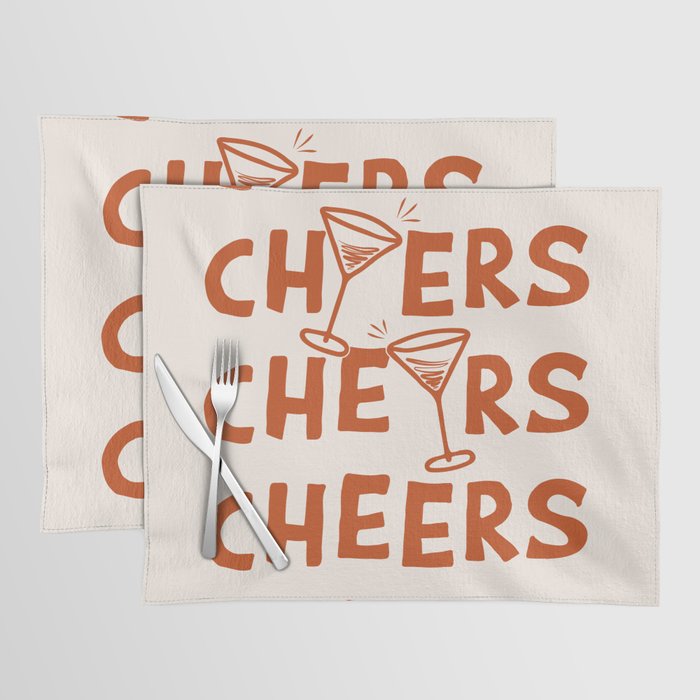 Cheers. Cocktails and Drinks in Burnt Orange and Linen White Placemat Gallery Image 1