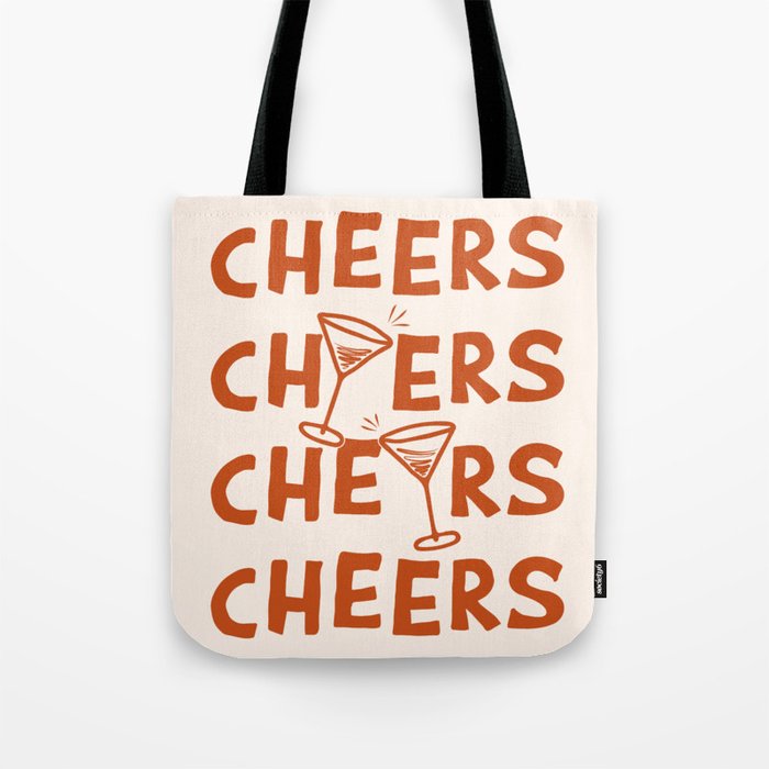 Cheers. Cocktails and Drinks in Burnt Orange and Linen White Tote Bag Gallery Image 1