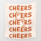 Cheers. Cocktails and Drinks in Burnt Orange and Linen White Wall Tapestry Gallery Image 4